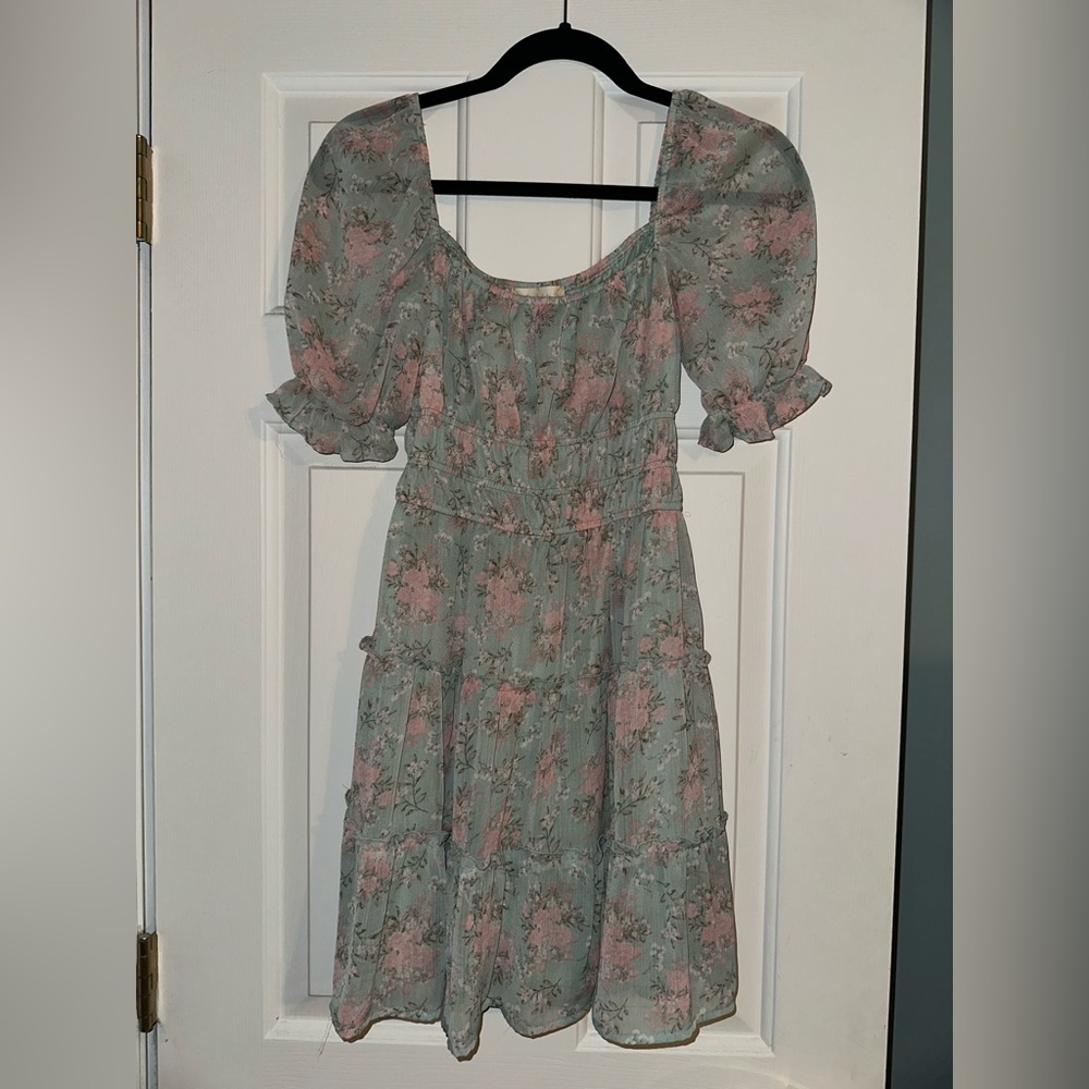 Altar'd State Elbow Length Sleeve Dress - Green and Pink Floral